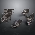 Realistic 3D Triceratops Character Models With Gray Background And Smoke Effects