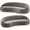Modern Gray Curved Velvet Sofa with Elegant Gold Metal Base Design
