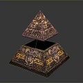 Pyramid Shaped Decorative Storage Box With Intricate Gold Brown Patterns