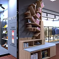 Modern Tree Shaped Wooden Bookshelf Interior With Colorful Books And Decor