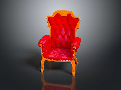 Classic Red Leather Armchair with Diamond Stitching and Orange Wooden Frame and Curved Legs Design 3d model