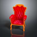 Classic Red Leather Armchair with Diamond Stitching and Orange Wooden Frame and Curved Legs Design