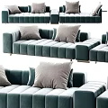 Modern Elegant Sectional Sofa With Blue Gray Striped Design And Soft Pillows 3d model