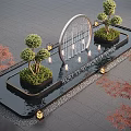 Outdoor Water Fountain Pool Adorned With Circular Arch Green Trees Red Maple Leaves And Lighting