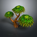 Lush Green Tree With Three Canopies And Brown Trunk In Dark Setting 3d model
