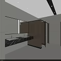 Modern Minimalist Public Toilet Interior Design With Marble Double Sink Counter And Warm Ambient Lighting