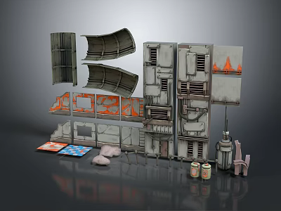 Industrial Style Modular Scene Building Components With Vents Pipes And Panels 3d model