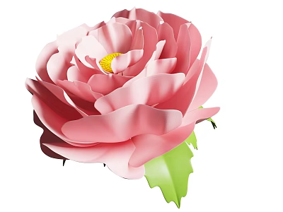 Elegant Floral Decor Featuring Large Pink Flower with Soft Petals and Green Leaves 3d model