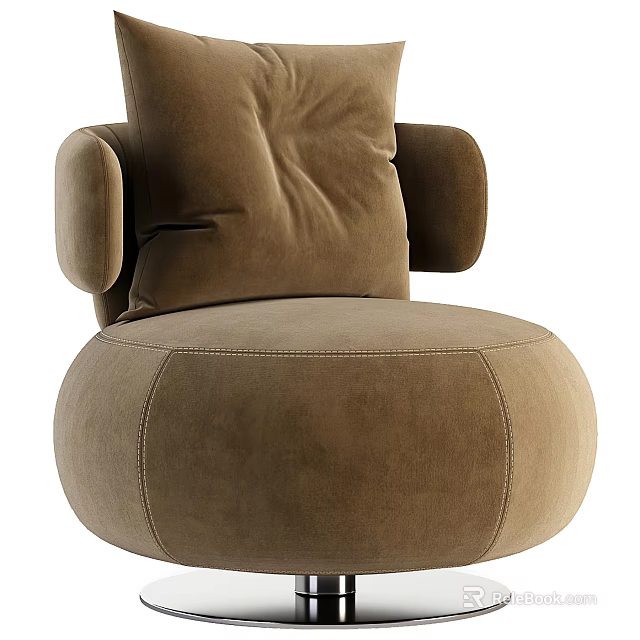 Modern Brown Velvet Single Sofa With Rounded Backrest And Armrests Design 3d model