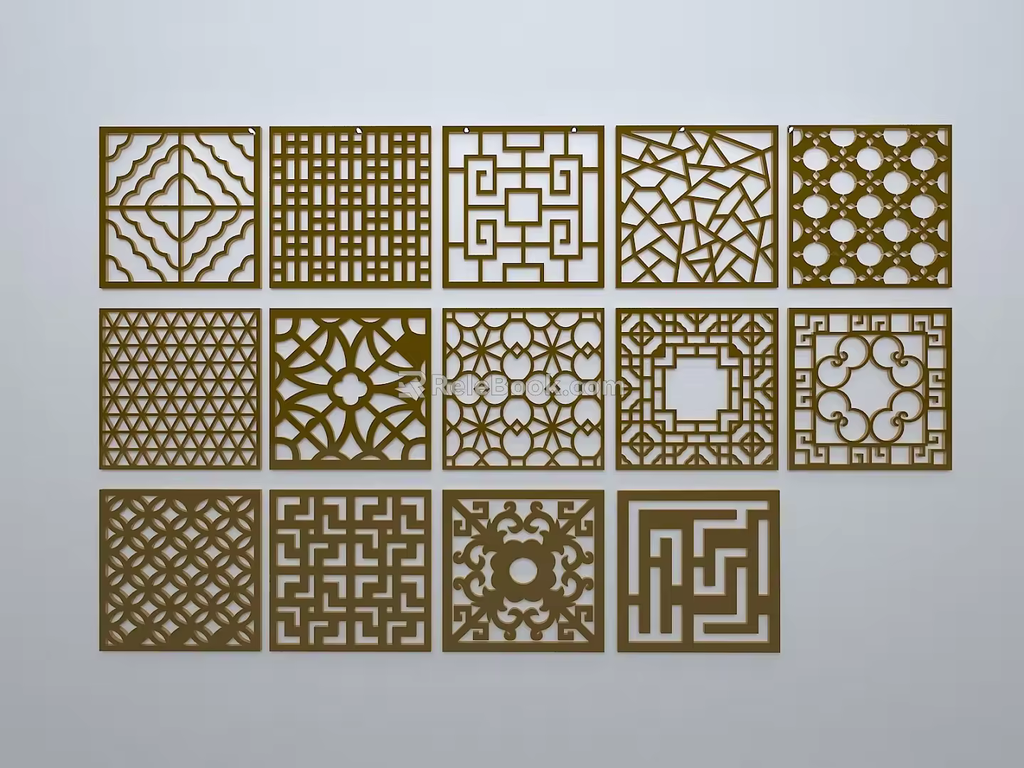 Chinese-style window grilles silhouette pane window sill border openwork window 3d model