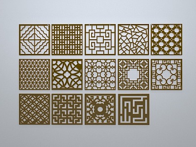 Chinese-style window grilles silhouette pane window sill border openwork window 3d model