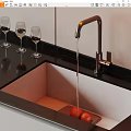 Kitchen Sink With Running Water Faucet And Fresh Tomatoes On Countertop With Wine Glasses