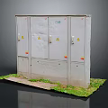Outdoor Electrical Control Cabinet With Warning Signs And Grass Base