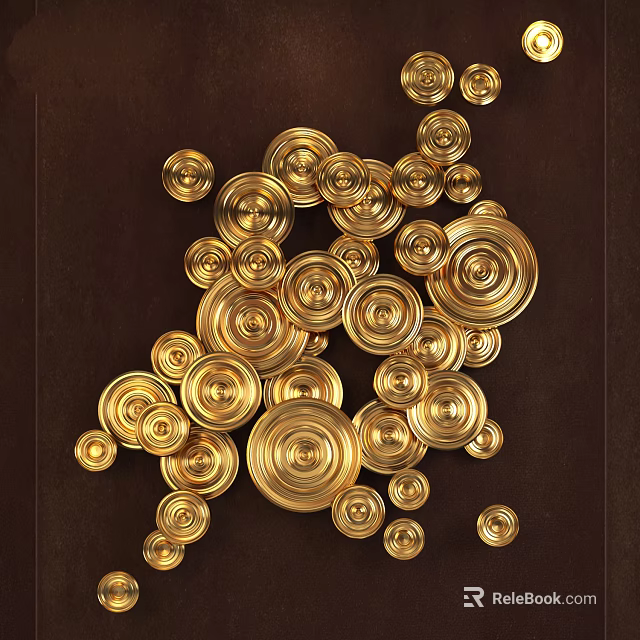 Elegant Gold Circular Decorative Plates Wall Decor on Dark Background 3d model