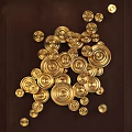 Elegant Gold Circular Decorative Plates Wall Decor on Dark Background 3d model
