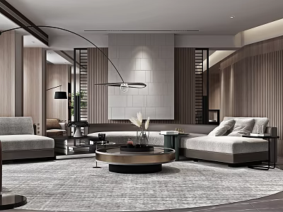 Modern Living Room Interior With Sofas Round Coffee Table And Floor Lamp 3d model