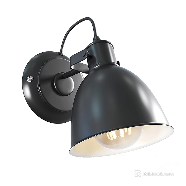 Black Dome Shade Wall Light Featuring Bright Bulb And Wall Mounted Design 3d model 