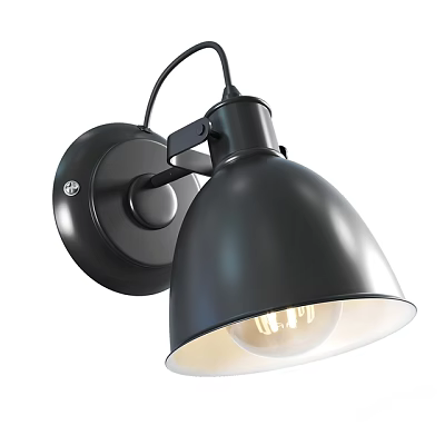 Black Dome Shade Wall Light Featuring Bright Bulb And Wall Mounted Design 3d model