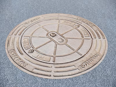 Urban Road Infrastructure Round Metal Manhole Cover With Engraved Street Design Details 3d model