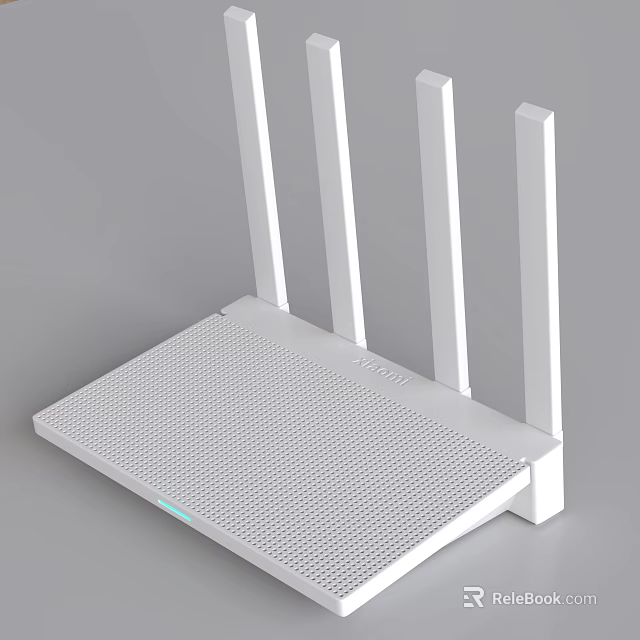 White Wireless Router With Four External Antennas And Mesh Surface Design 3d model 