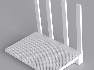 White Wireless Router With Four External Antennas And Mesh Surface Design 3d model