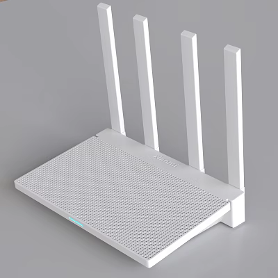 White Wireless Router With Four External Antennas And Mesh Surface Design 3d model