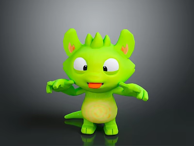 Cute Green Cartoon Creature Character With Big Eyes Spiky Back And Open Arms 3d model