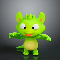 Cute Green Cartoon Creature Character With Big Eyes Spiky Back And Open Arms