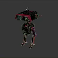 Mechanical Robot Character With Red Black Design Metallic Legs And Lenses