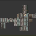 Abstract Modern Building With Modular Block Structure And Stacked Brown Green Elements