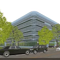 Modern Glass Facade Office Building With Contemporary Architectural Design And Front Entrance Area