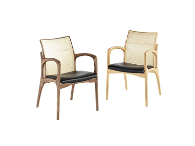 Modern Leisure Chairs With Wooden Frames Black Seats And Mesh Backrests In Two Colors 3d model