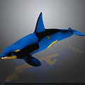 Blue and Yellow Orca Whale 3D Model with Sleek Design and Glossy Surface