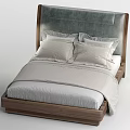 Modern Double Bed With Upholstered Headboard Wooden Frame Soft Pillows And Light Sheets