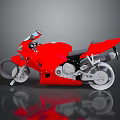 Red Sport Motorcycle With Sleek Streamlined Body Black Seat And Reflection On Gray Background