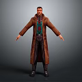 Game Movie Character 3D Model Brown Long Coat Green Plaid Shirt Standing Gray Background