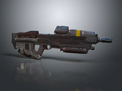 Futuristic Firearm With Metallic Design Yellow Stripe And Advanced Tactical Features 3d model