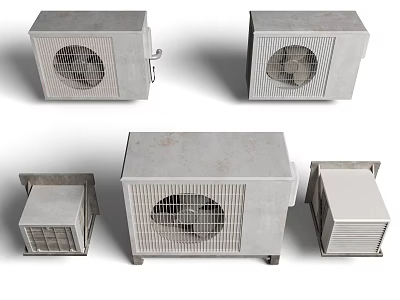 Multiple Air Conditioner Fans in Different Sizes Gray and White Outdoor Units 3d model