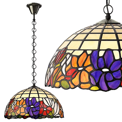 Colorful Stained Glass Chandelier With Flower Pattern And Hanging Chain For Decorative Home Design 3d model
