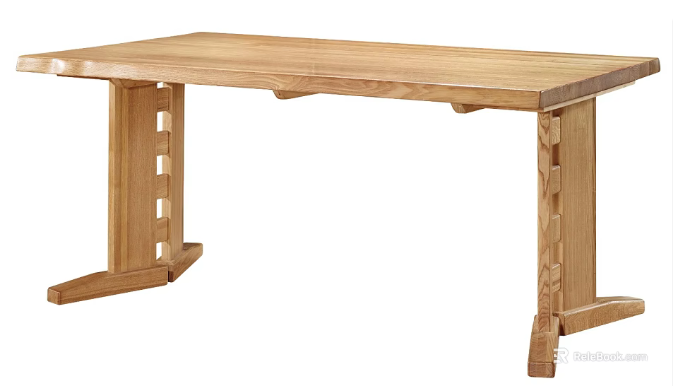 Solid Oak Dining Table with Unique Geometric Legs and Simple Minimalist Design 3d model 