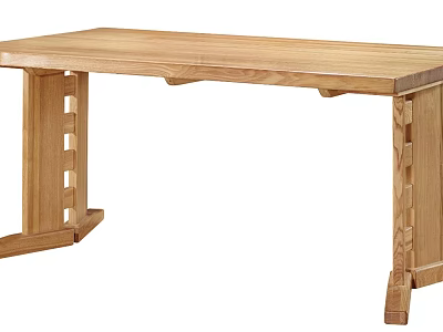 Solid Oak Dining Table with Unique Geometric Legs and Simple Minimalist Design 3d model