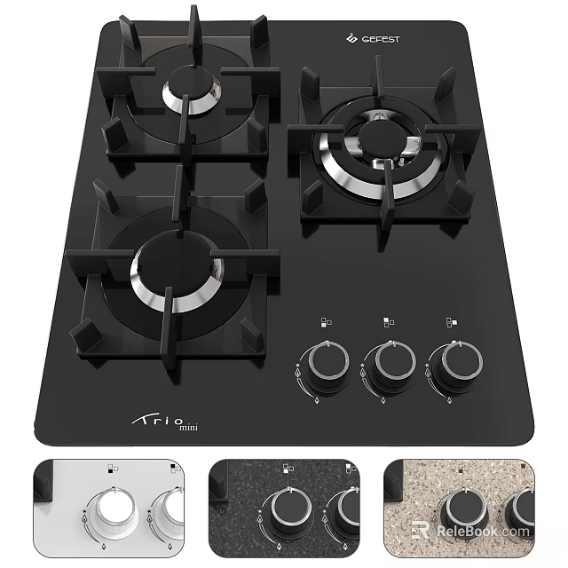 Black Gas Cooktop Stove With Four Burners Control Knobs And Panel Options 3d model 