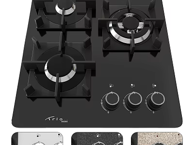 Black Gas Cooktop Stove With Four Burners Control Knobs And Panel Options 3d model