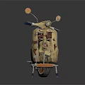 Vintage Yellow Scooter With Brown Leather Seat And Rear Luggage Rack