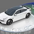 Elegant Modern Display Shelves Showcasing White ZEEKR Car in Exhibition Space