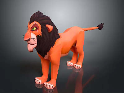 Cartoon Lion Character With Orange Body Black Mane And Green Eyes 3d model
