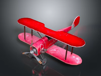 Vintage Red Biplane Model With Retro Design And Detailed Craftsmanship Features 3d model