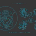 Chinese Element Carp Vector Illustrations With Traditional Art Design 3d model