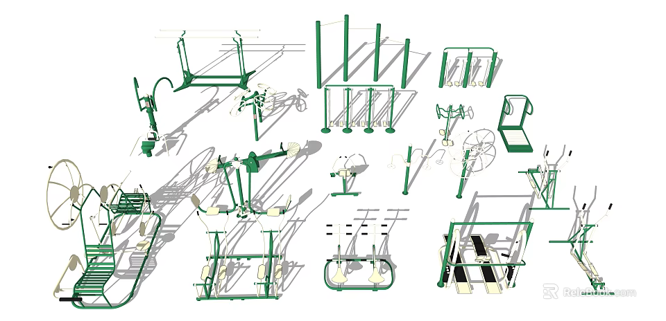 Various Green Fitness Equipment For Sports Training And Workout Sessions 3d model 