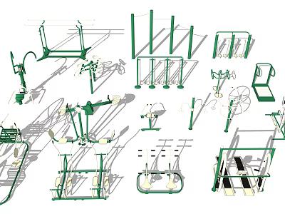 Various Green Fitness Equipment For Sports Training And Workout Sessions 3d model